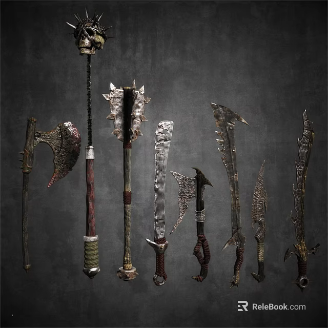 Decorative Weapon Inspired Ornament Set with Intricate Design Axes Swords and Blades 3d model 