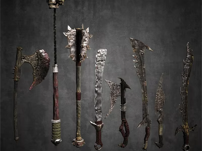 Decorative Weapon Inspired Ornament Set with Intricate Design Axes Swords and Blades 3d model