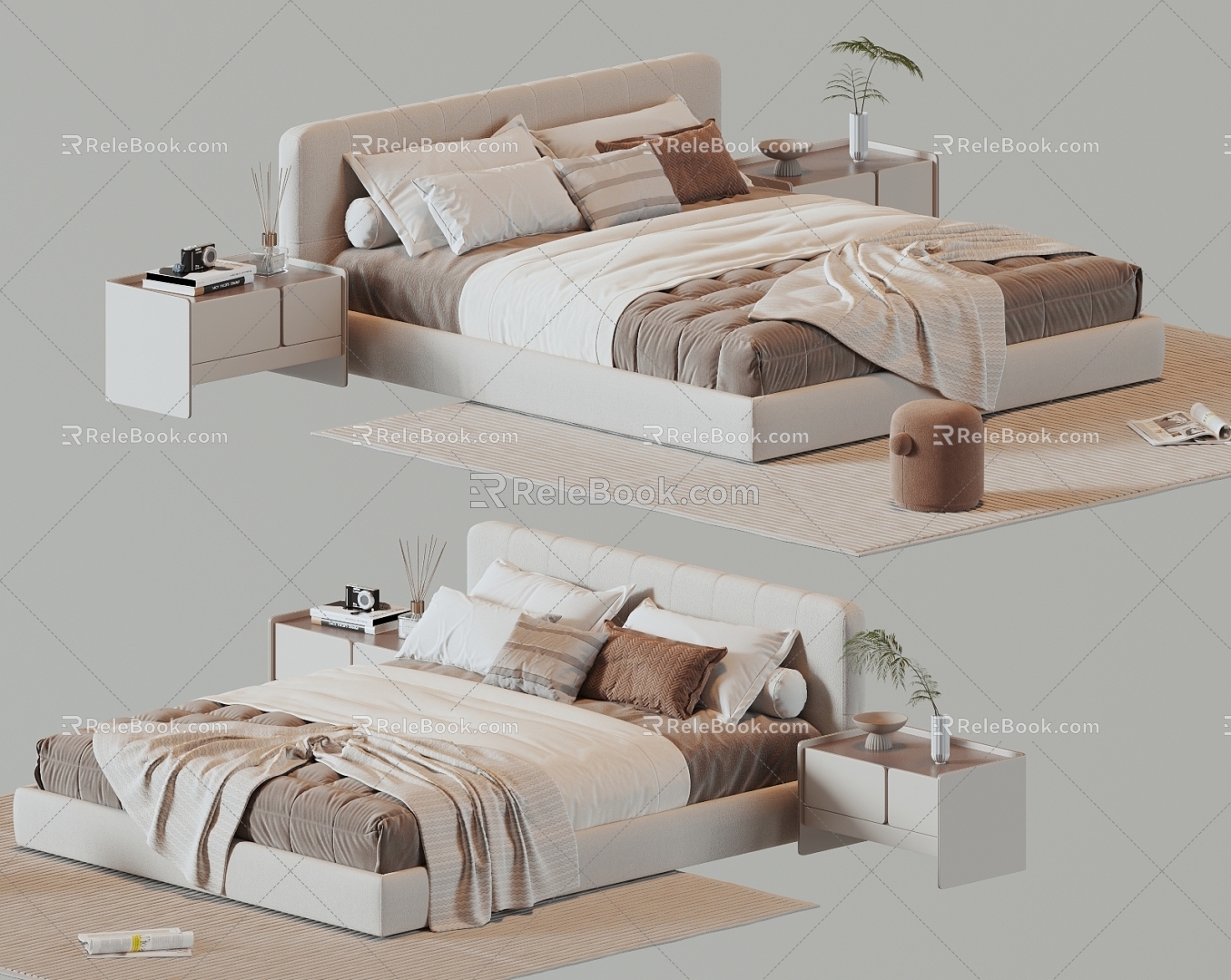 Bed with double bed 3d model