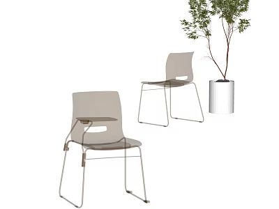 Modern Leisure Chairs With Metal Frame Transparent Backrest And White Planter Green Plant 3d model