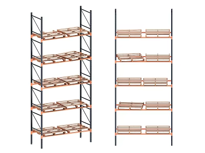Multi Tiered Storage Shelves With Metal Frame And Wooden Planks Two Units 3d model