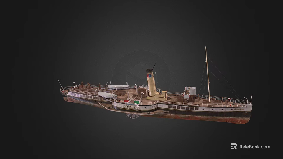 Vintage Wooden Boat With Mast Small Boat And Chimney On Deck 3d model 