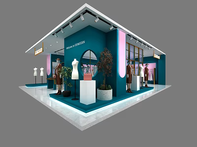 Modern Fashionable Clothing Store Interior With Mannequins Apparel Displays And Decorative Plants 3d model