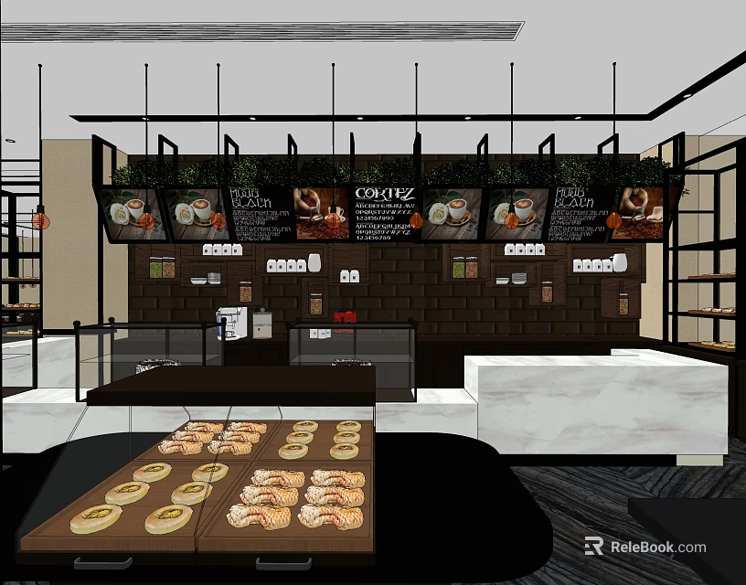 Modern Dessert Shop Interior With Stylish Display Counter And Fresh Pastries 3d model 