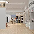 CHI Brand Retail Store Interior With Display Shelves Merchandise And Wooden Flooring
