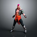 Pink Haired Character In Leather Jacket With Red Sash And Combat Stance