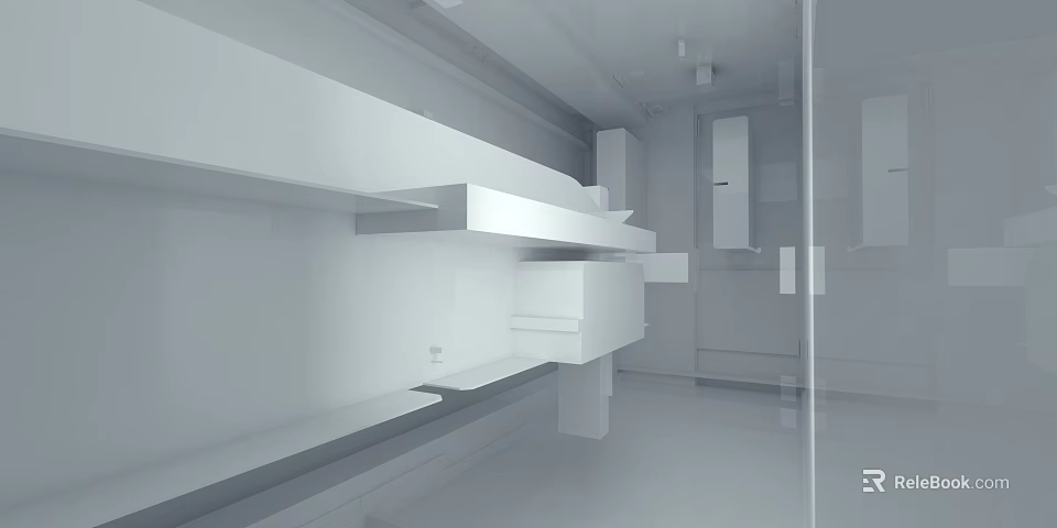 Minimalist White Modern Interior Design With Floating Shelves And Clean Lines 3d model 