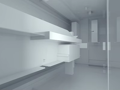 Minimalist White Modern Interior Design With Floating Shelves And Clean Lines 3d model