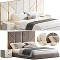 Modern Double Bed With Velvet Headboard Gold Accents White Bedding And Nightstand