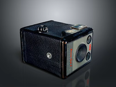 Retro Vintage Black Camera with Leather Texture Lens and Control Buttons 3d model
