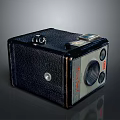 Retro Vintage Black Camera with Leather Texture Lens and Control Buttons