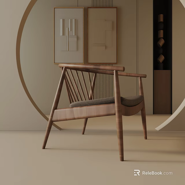 Modern Wooden Lounge Chair With Comfortable Cushion And Minimalist Interior Design 3d model 