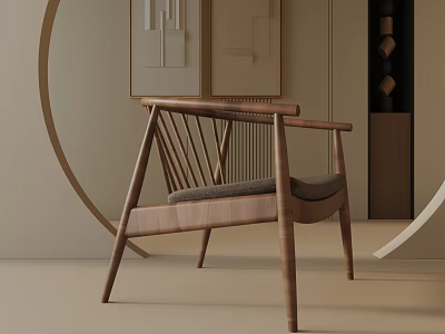 Modern Wooden Lounge Chair With Comfortable Cushion And Minimalist Interior Design 3d model