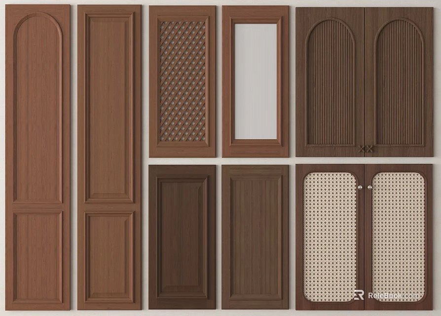 Kitchen Cabinet Doors With Multiple Panel Styles Wood Grain And Glass Insert Designs 3d model