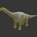 Realistic Sauropod Dinosaur Model With Long Neck Striped Skin On Reflective Surface 3d model