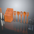 Wooden Kitchen Utensils Set With Knife Block Spatula Ladle And Cooking Tools
