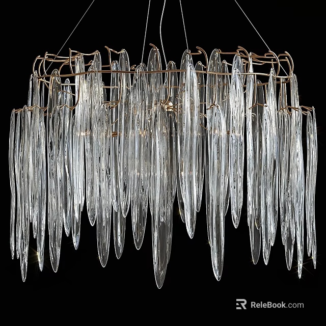 Modern Elegant Chandelier Design With Long Transparent Glass Pieces And Metal Frame 3d model 
