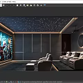Modern Home Theater Interior Design With Starry Ceiling Large Screen And Comfortable Seats