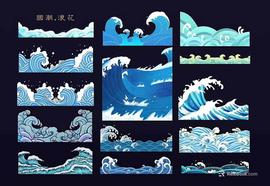 Traditional Chinese Style Wall Decor with Various Artistic Wave Patterns Designs 3d model 