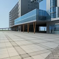 Large Modern Building Exterior With Metal Structure And Spacious Light Colored Square