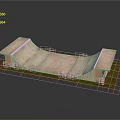 Natural Outdoor Scene With Small Curved Skate Ramp And Green Grass On Ground