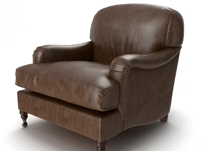 Brown Leather Single Sofa With Comfortable Armrest And Wooden Legs Design 3d model