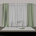 Green Curtains With White Sheer Panels For Indoor Window Decor And Potted Plant