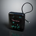 Sleek Modern Black Headphone Speaker With Digital Display And Connecting Cable 3d model