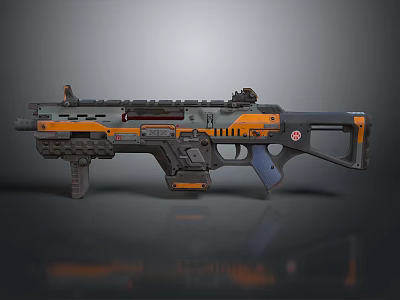Futuristic Orange and Gray Weapon with Technological Scope and Modern Design 3d model