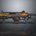 Futuristic Orange and Gray Weapon with Technological Scope and Modern Design