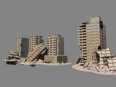 Collapsed Building Structures Featuring Damaged Multi Storey Buildings And Rubble 3d model