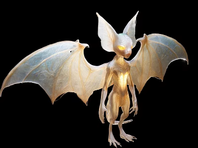 Mystical Fantasy Game Movie Character With Large Ears Transparent Wings And Glowing Pale Body 3d model