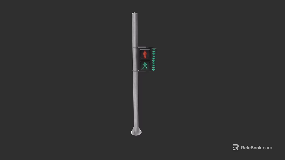 Car Approaching Traffic Light With Red Pedestrian Signal And Green Arrow 3d model 