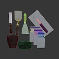 Hardware Tools Including Spatulas Scrapers And Containers In Various Colors And Materials For Renovation Projects