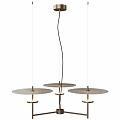 Modern Hanging Chandelier With Three Round Metal Disc Shades And Brass Bases