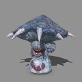 Horror Mushroom Creature With Spiked Red White Spots Cap And Grotesque Face