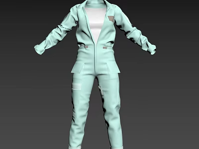 Light Green Workwear Jumpsuit With Long Sleeves Zipper Closure And Pockets 3d model