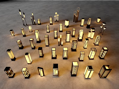 Various Stylish Outdoor Lights With Unique Designs and Decorative Features 3d model