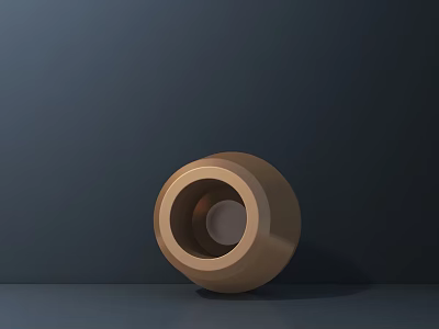 Artistic Brown Cylindrical Sculpture Carving With Circular Opening On Dark Background 3d model
