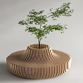 Modern Outdoor Chair With Wooden Slat Structure Featuring Tree In Center For Garden Decor