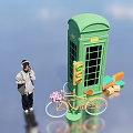 Popular Photo Spot With Green Phone Booth Yellow Bicycle Traffic Light Under Blue Sky