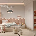 Pastel Pink And White Kids Room With Cloud Shaped Bedhead Pendant Lights And Stuffed Toys