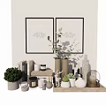 Elegant Decorative Ornament Set With Green Plants Deer Figurine Candles Vases And Books