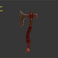 Medieval Style Axe With Metal Head Wooden Handle Red Wrapping And Pendant