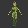 Green Plant Inspired Fantasy Creature Character With Vine Like Body Structure And Leafy Head