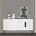 Modern Entryway Console Cabinet With Geometric Pattern Gold Legs And Decorative Items 3d model