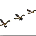 Three Traditional Decorative Weapons With Brown Gold Accents And Feather Details