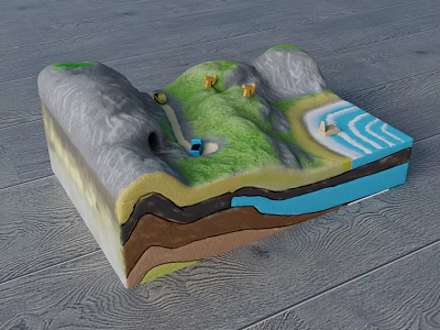 Commercial Geological Terrain Model With Layered Structure Water Area And Green Facilities 3d model