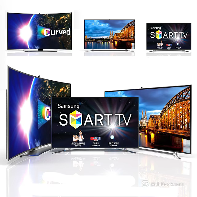 Samsung Curved Smart TV Display With City Night View And Streaming Apps 3d model 