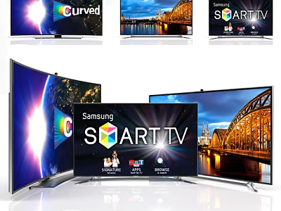 Samsung Curved Smart TV Display With City Night View And Streaming Apps 3d model